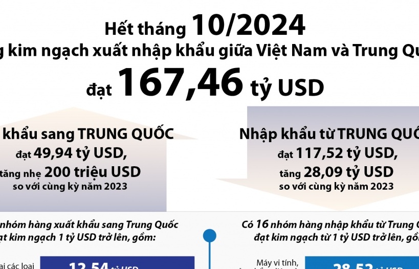 (INFOGRAPHICS) Nhập siêu từ Trung Quốc 67,58 tỷ USD