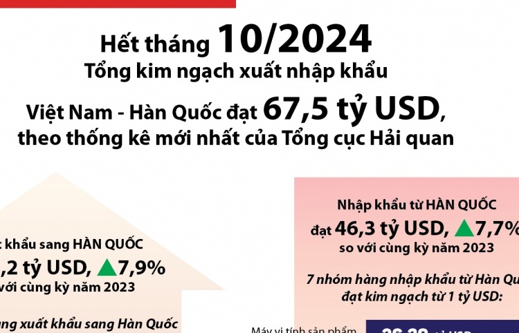 (INFOGRAPHICS) Kim ngạch hơn 67 tỷ USD, Hàn Quốc là đối tác thương mại lớn thứ 3 của Việt Nam